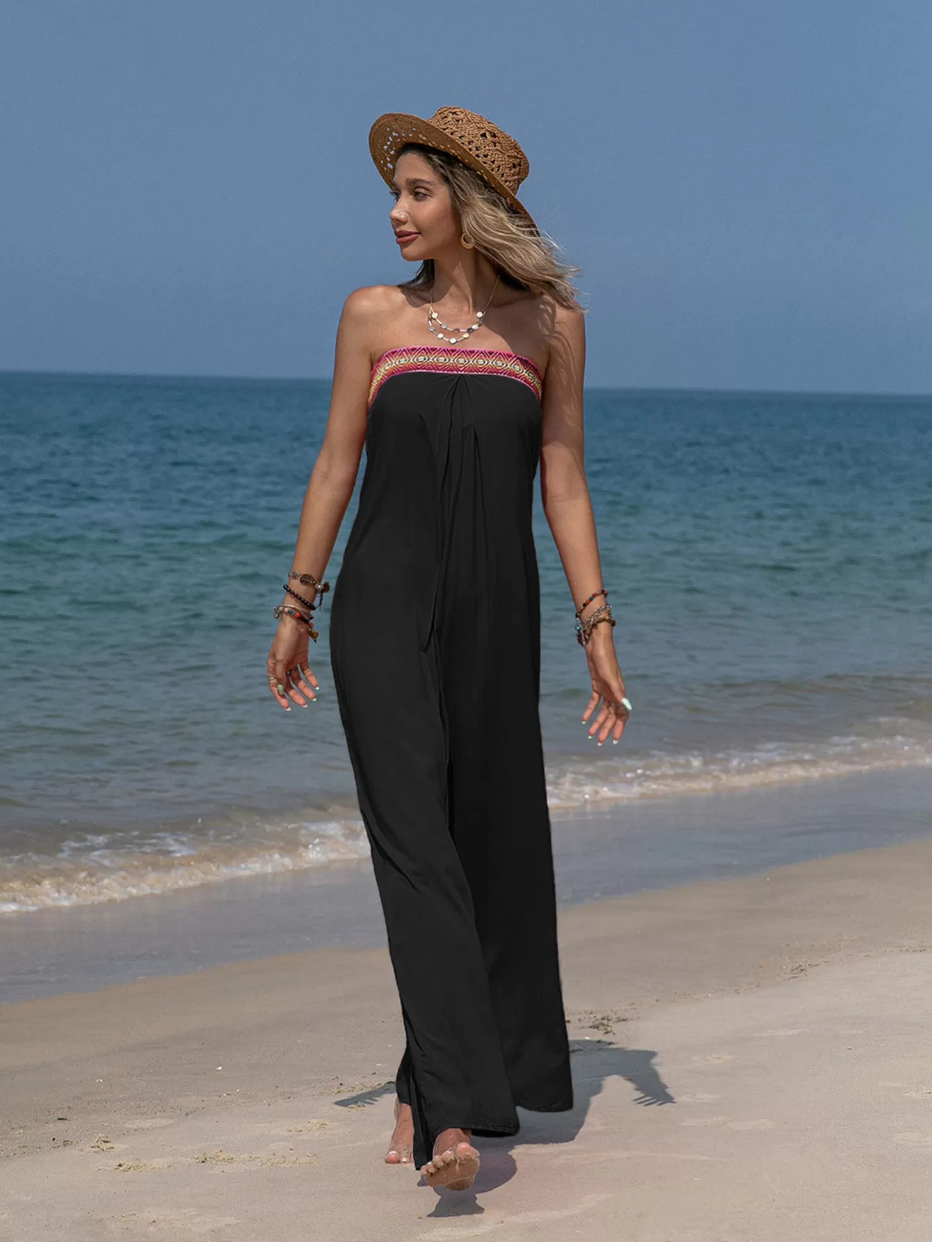 Patchwork Embroidery Strapless Medium Rise Jumpsuit, 2 of 10