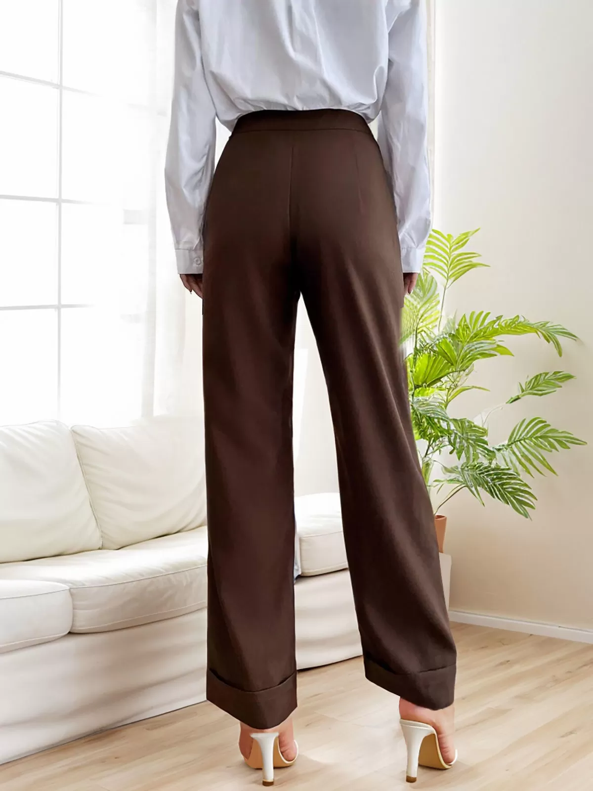 Solid Medium Rise Button Fly Pants, 2 of 6