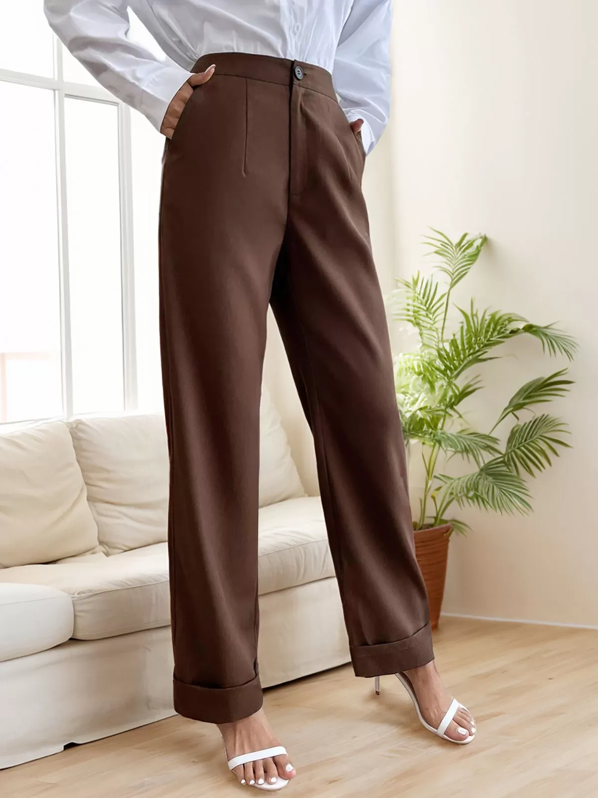 Solid Medium Rise Button Fly Pants, 6 of 6