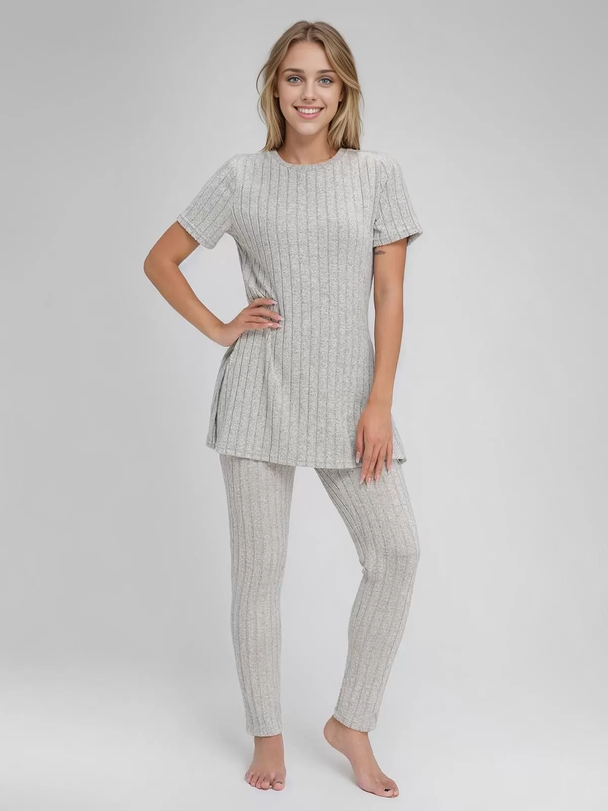 Solid Round Neck Top & Solid Pants, 3 of 5