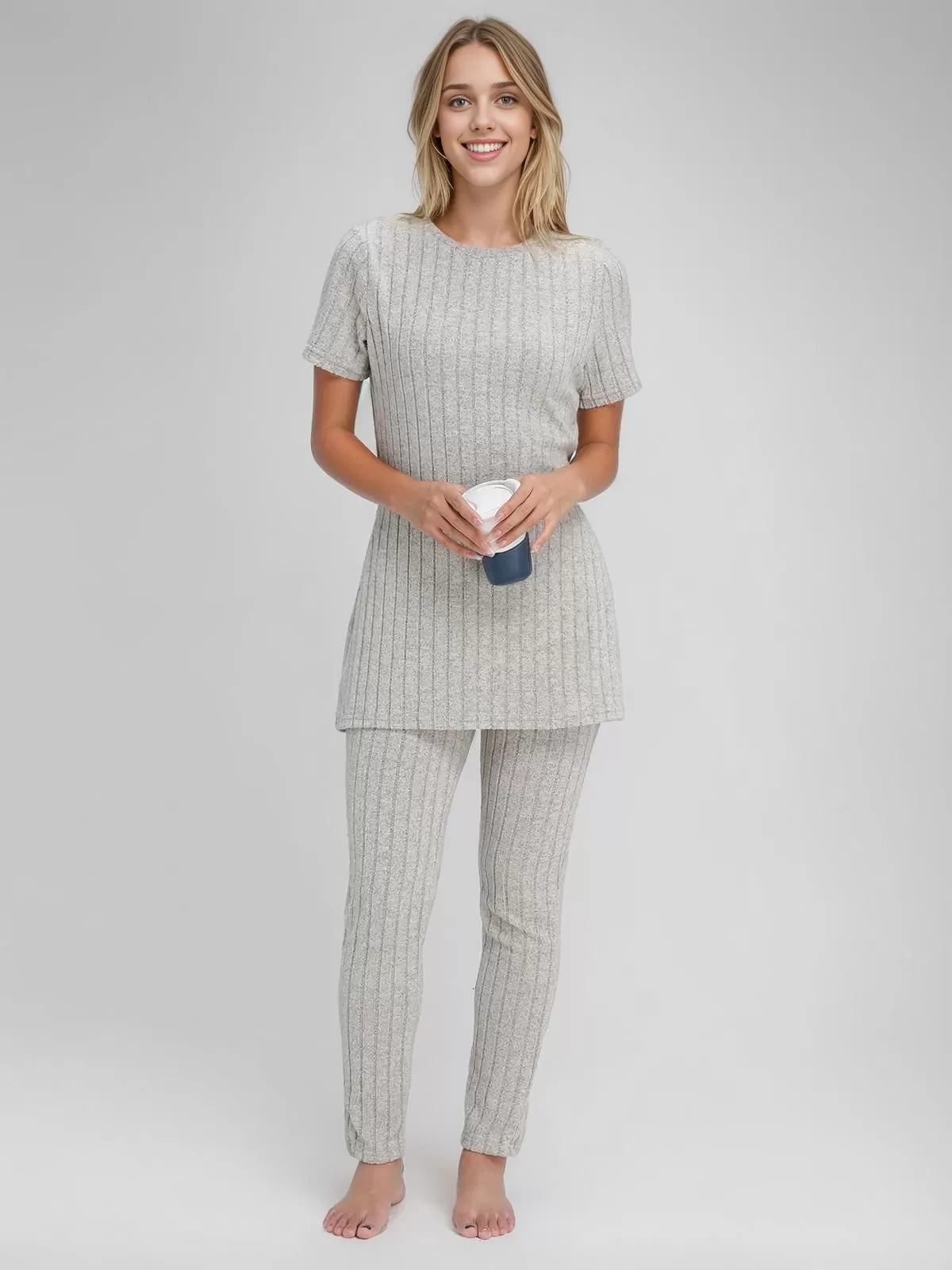 Solid Round Neck Top & Solid Pants, 4 of 5