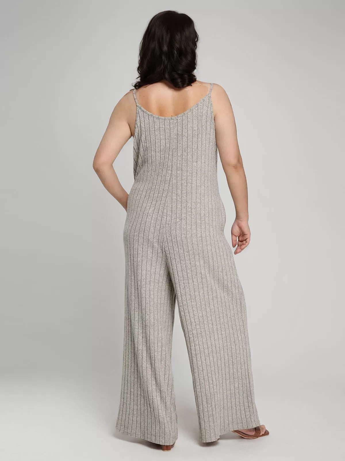 Plus Size Solid V-neck High Rise Knitted Jumpsuits, 5 of 6