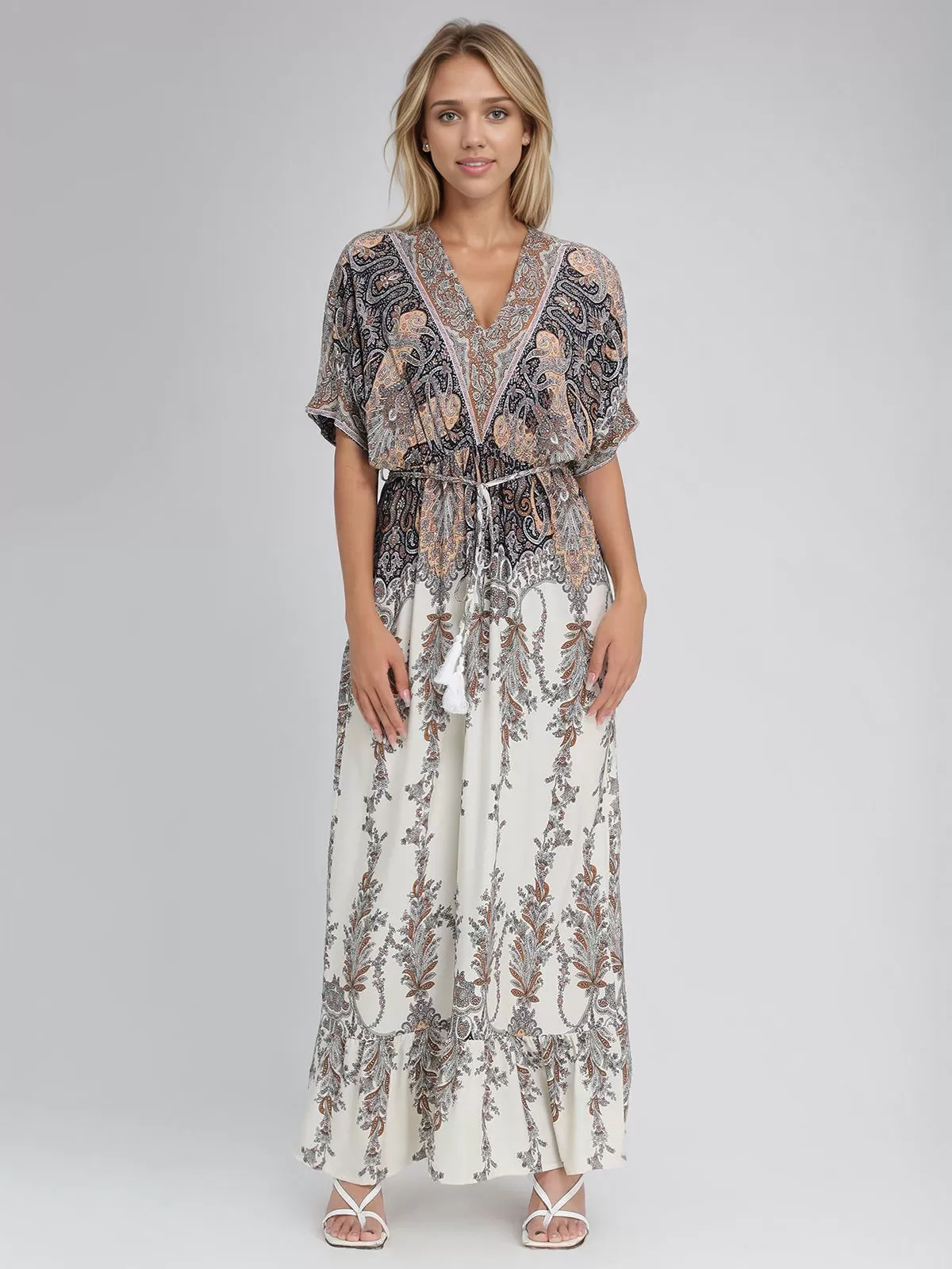 Bohemian Belt V-neck Batwing A-line Dress, 2 of 5