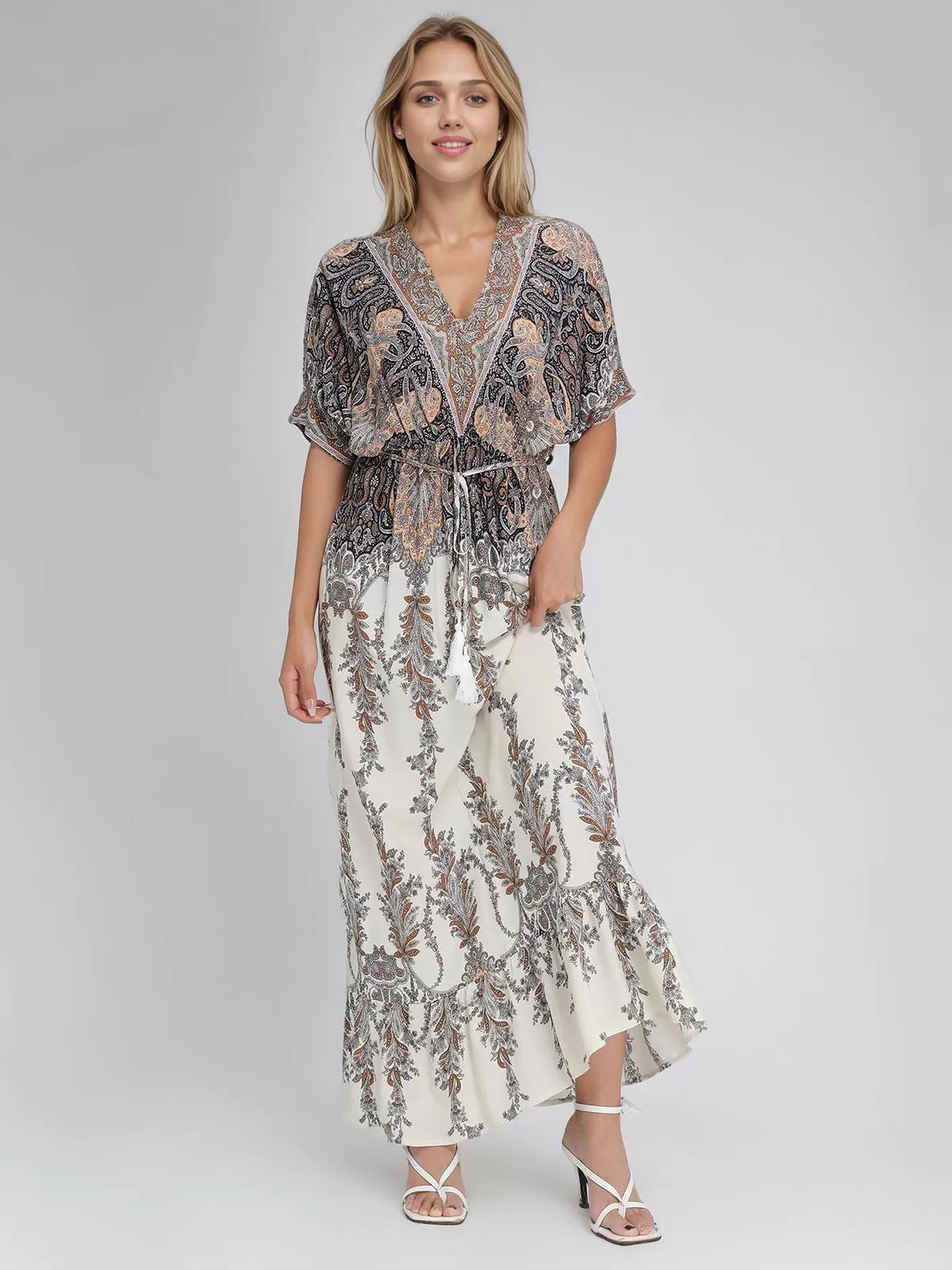 Bohemian Belt V-neck Batwing A-line Dress, 3 of 5