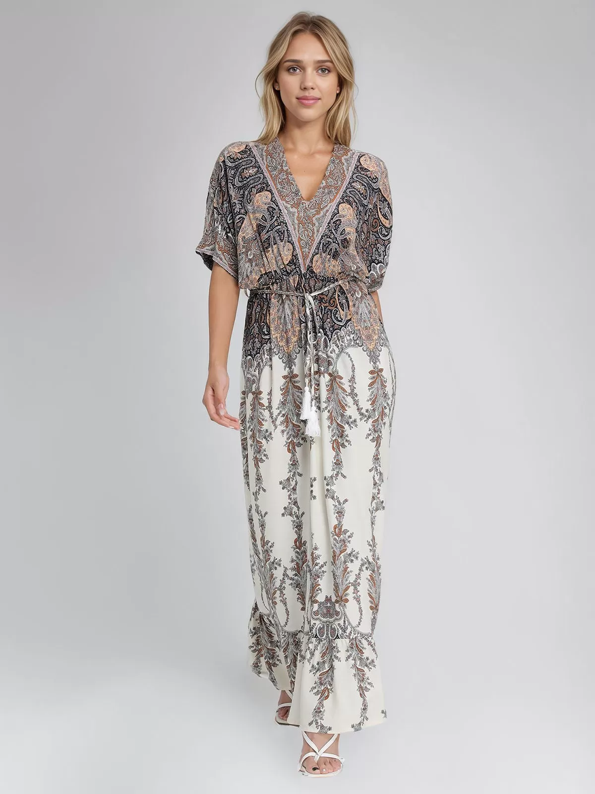 Bohemian Belt V-neck Batwing A-line Dress, 4 of 5