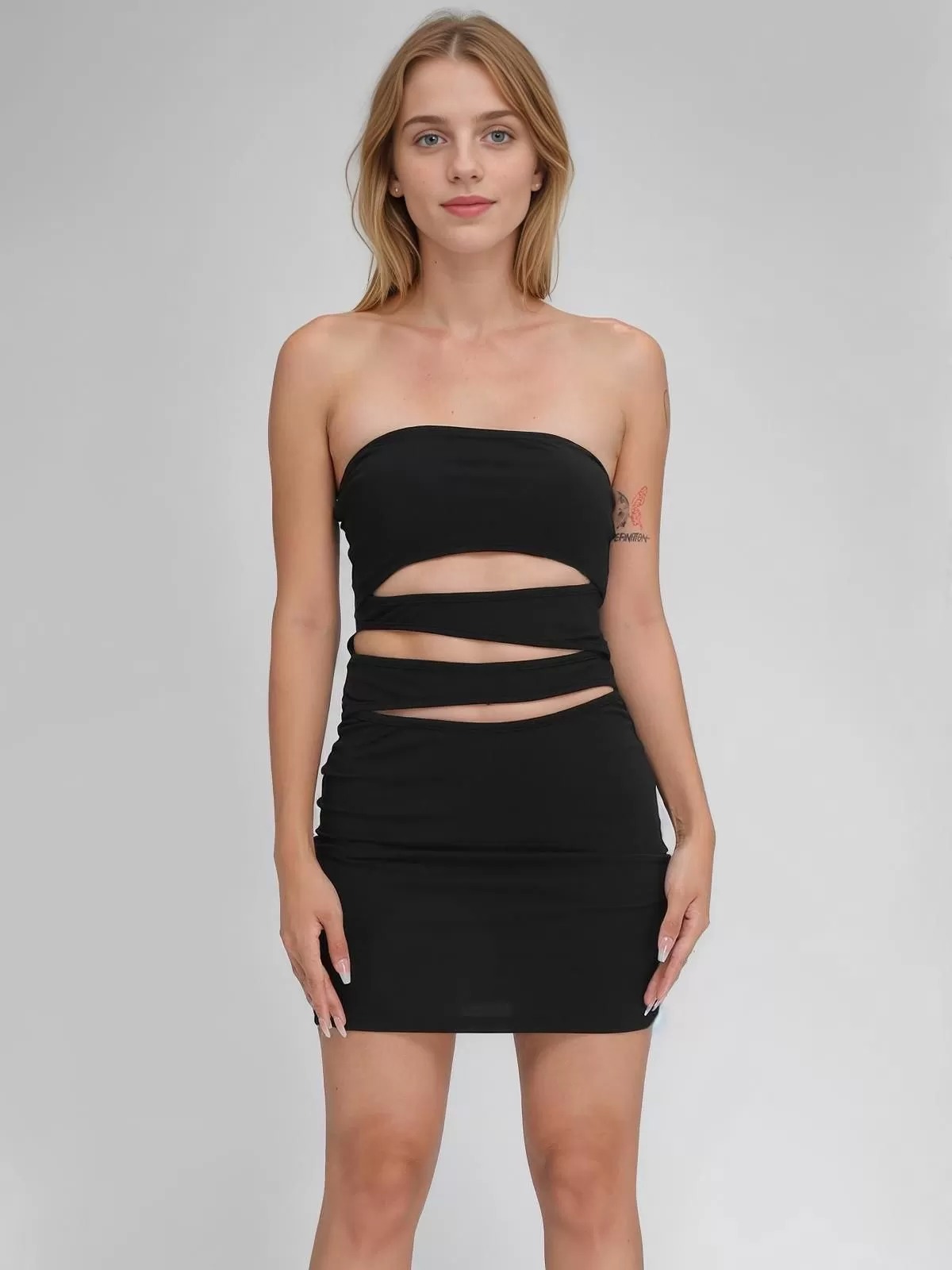 Solid Strapless Bodycon Dress Dressin