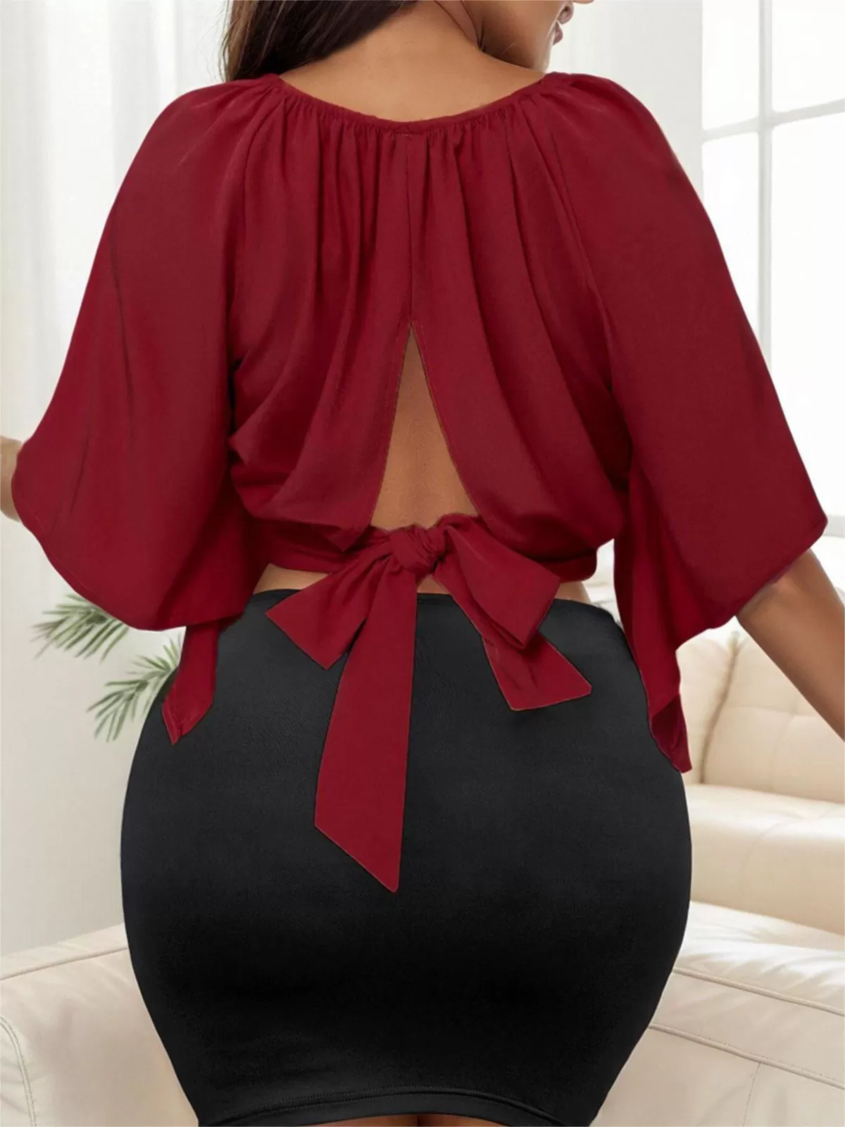 Solid Round Neck Henley Top, 2 of 6