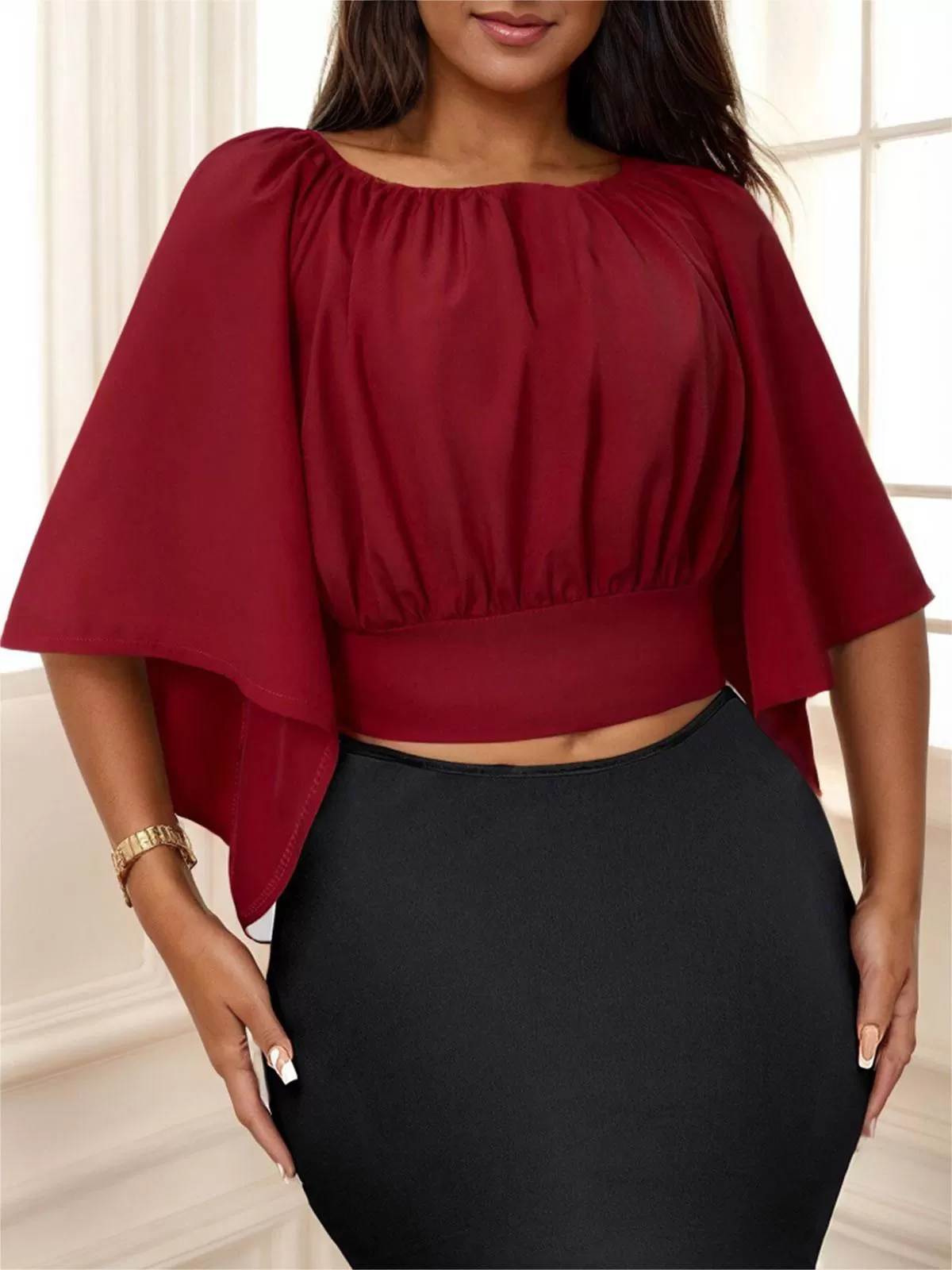 Solid Round Neck Henley Top, 3 of 6