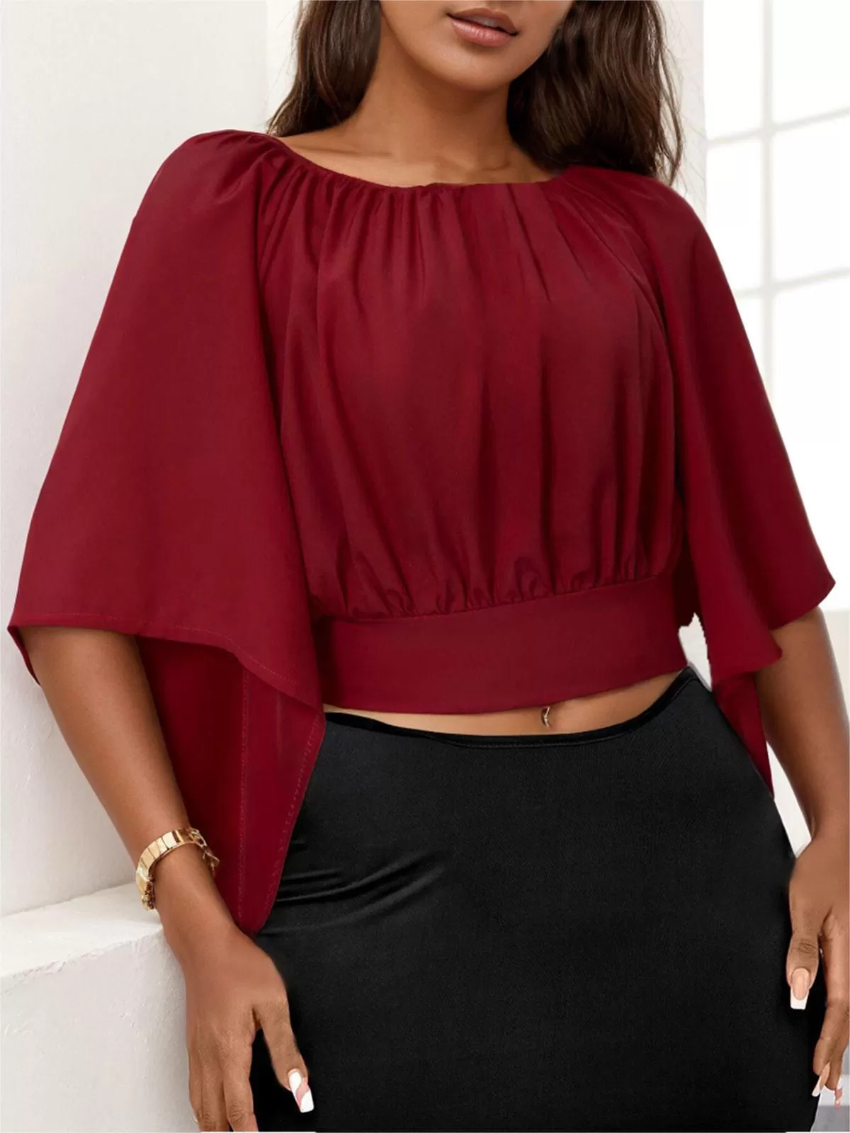 Solid Round Neck Henley Top, 6 of 6