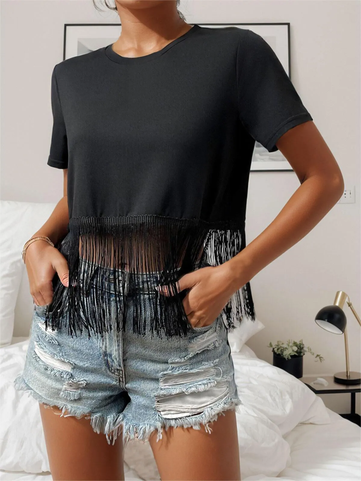 Solid Round Neck Regular Top, 3 of 7