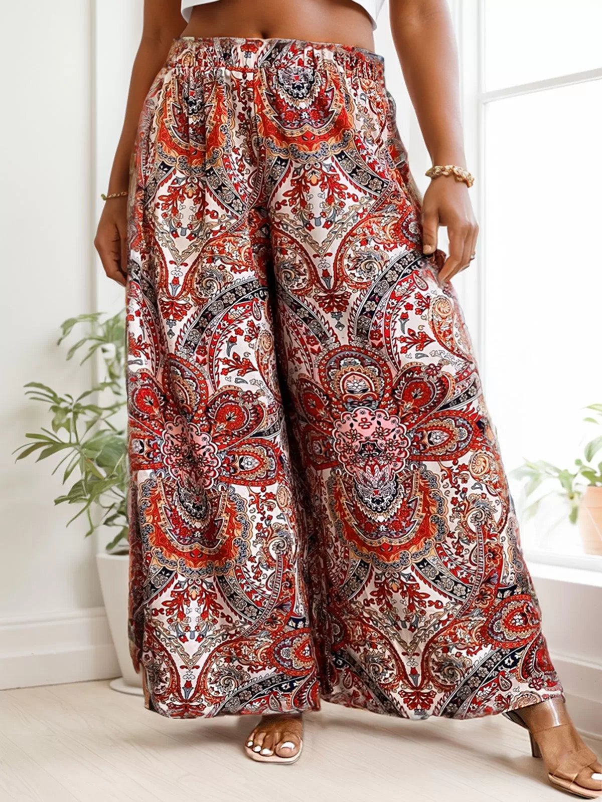 Plus Size All Over Print Medium Rise Pants, 3 of 5