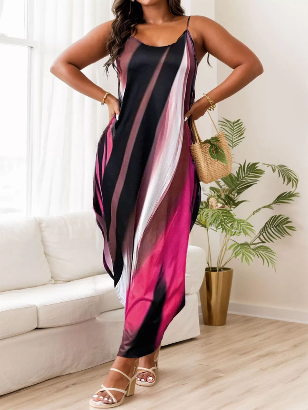 Plus Size Colorblock Spaghetti Strap Shift Dress, 4 of 6