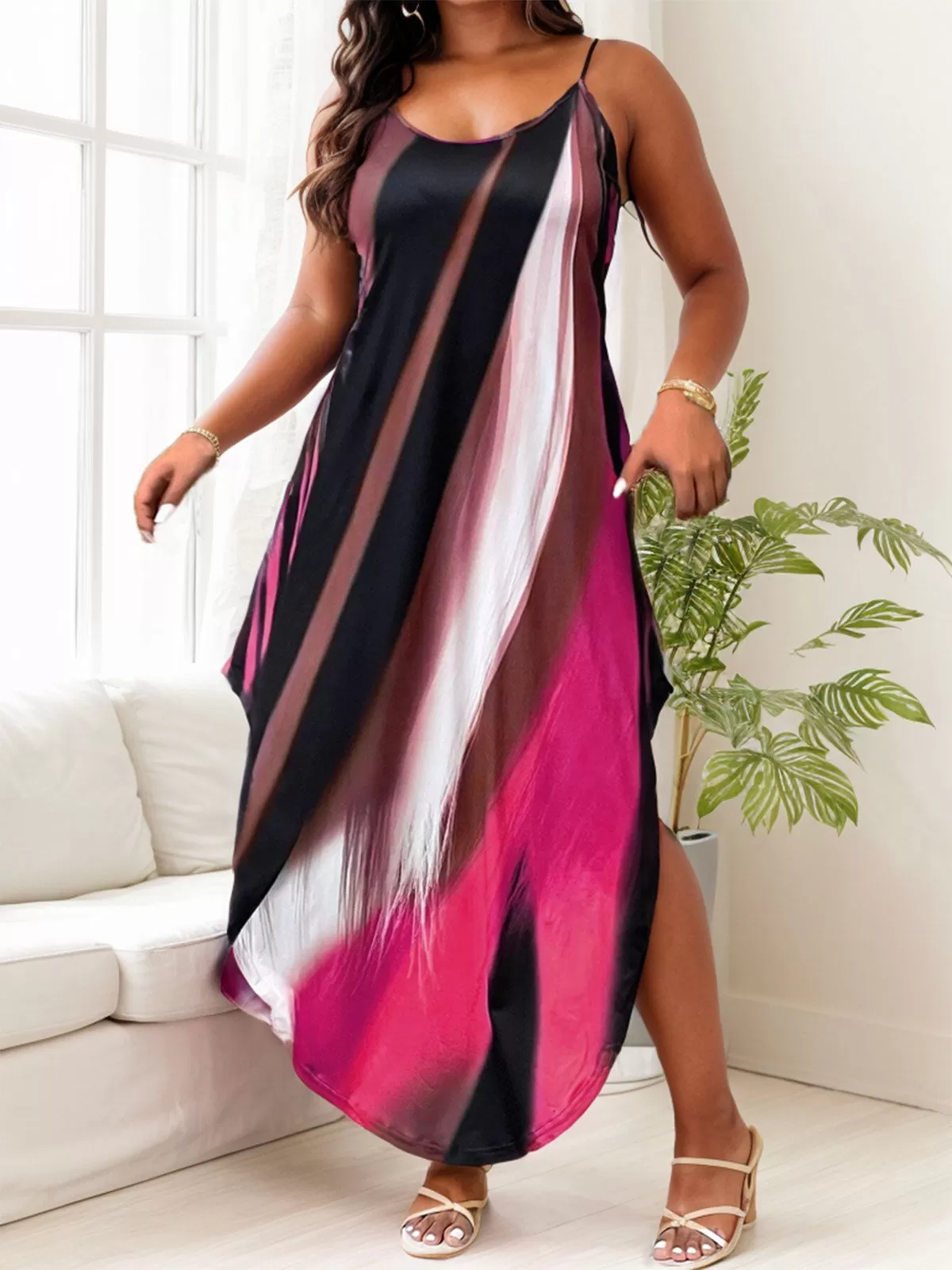 Plus Size Colorblock Spaghetti Strap Shift Dress, 6 of 6