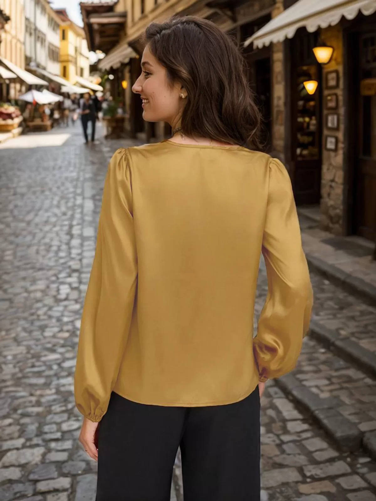 Solid Button V-neck Regular Blouse, 2 of 6