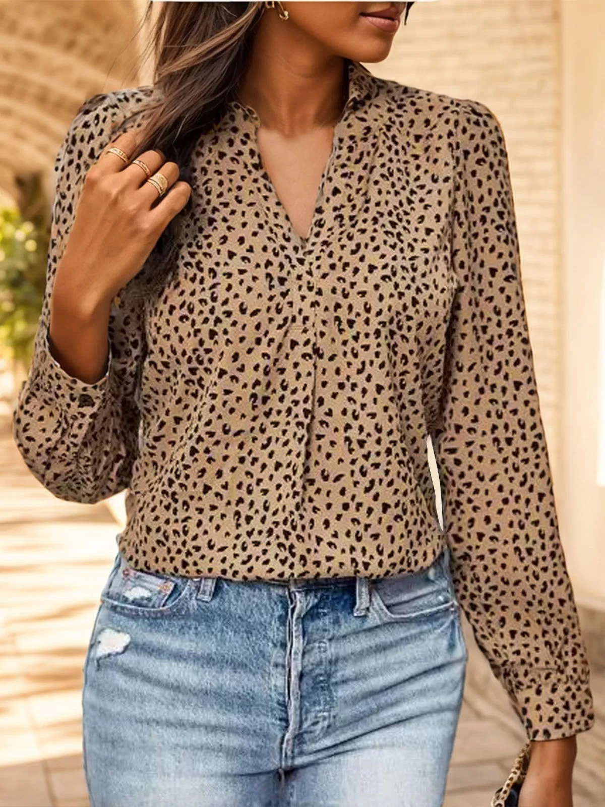 Leopard V-neck Regular Blouse, 3 of 3