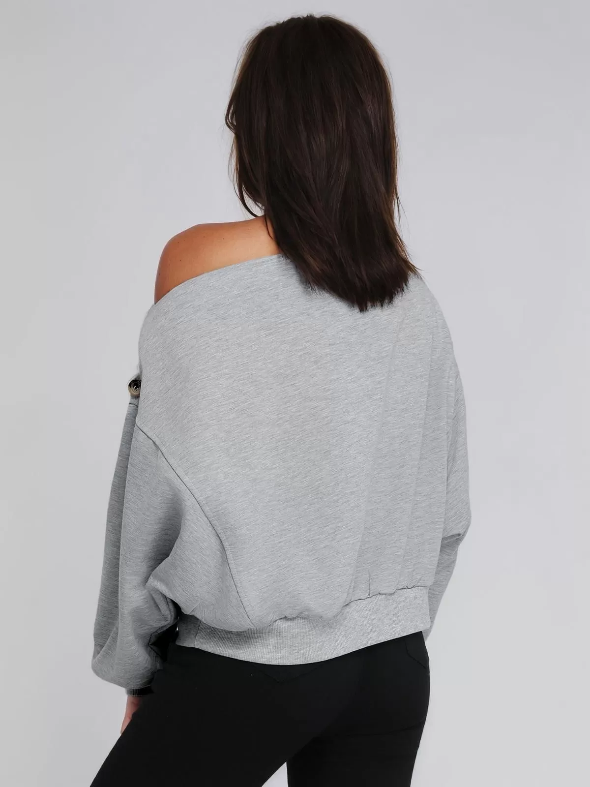 Solid Button Off Shoulder Regular Sweatshirt, 2 of 7