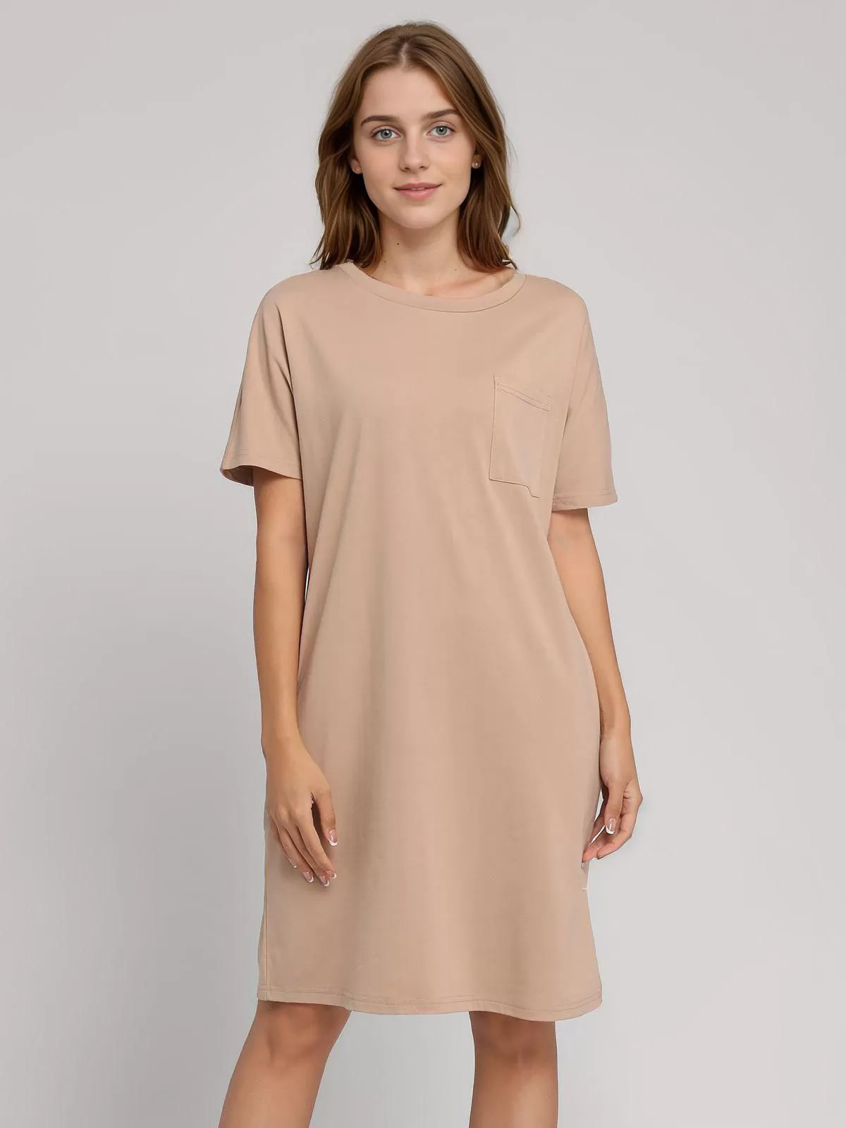 Solid Pocket Round Neck Shift Dress, 4 of 6