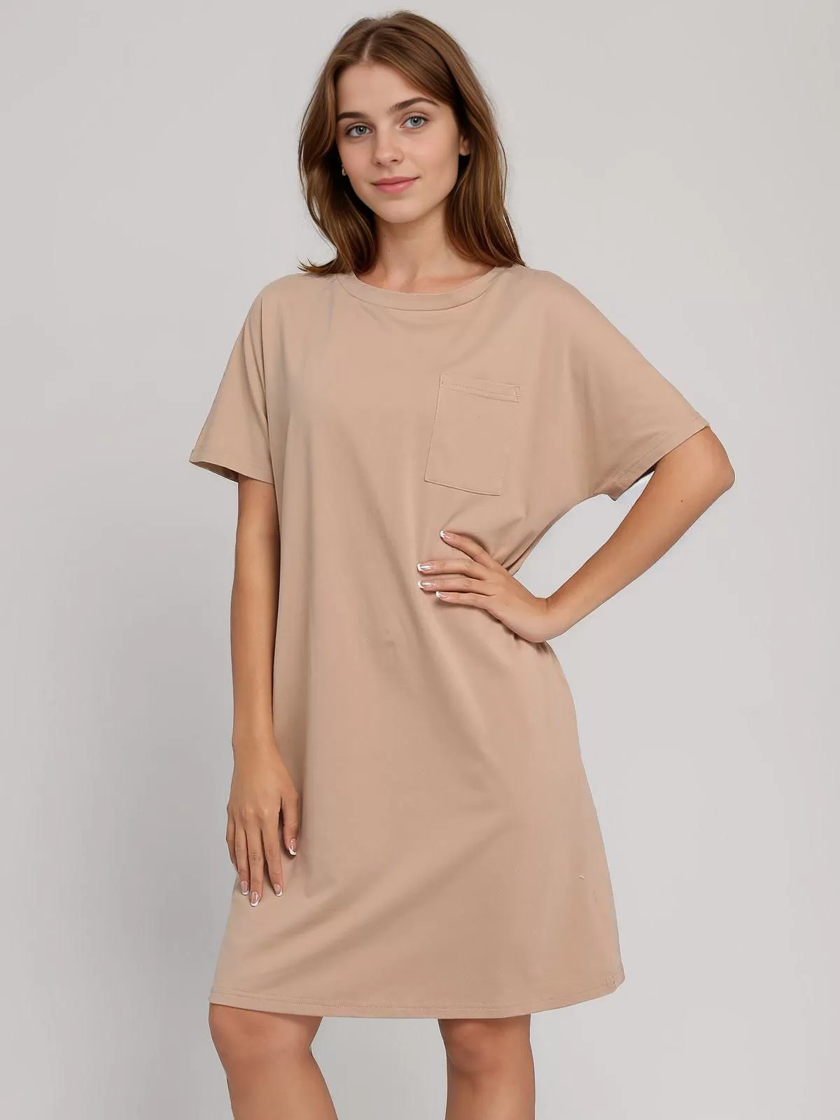Solid Pocket Round Neck Shift Dress, 5 of 6