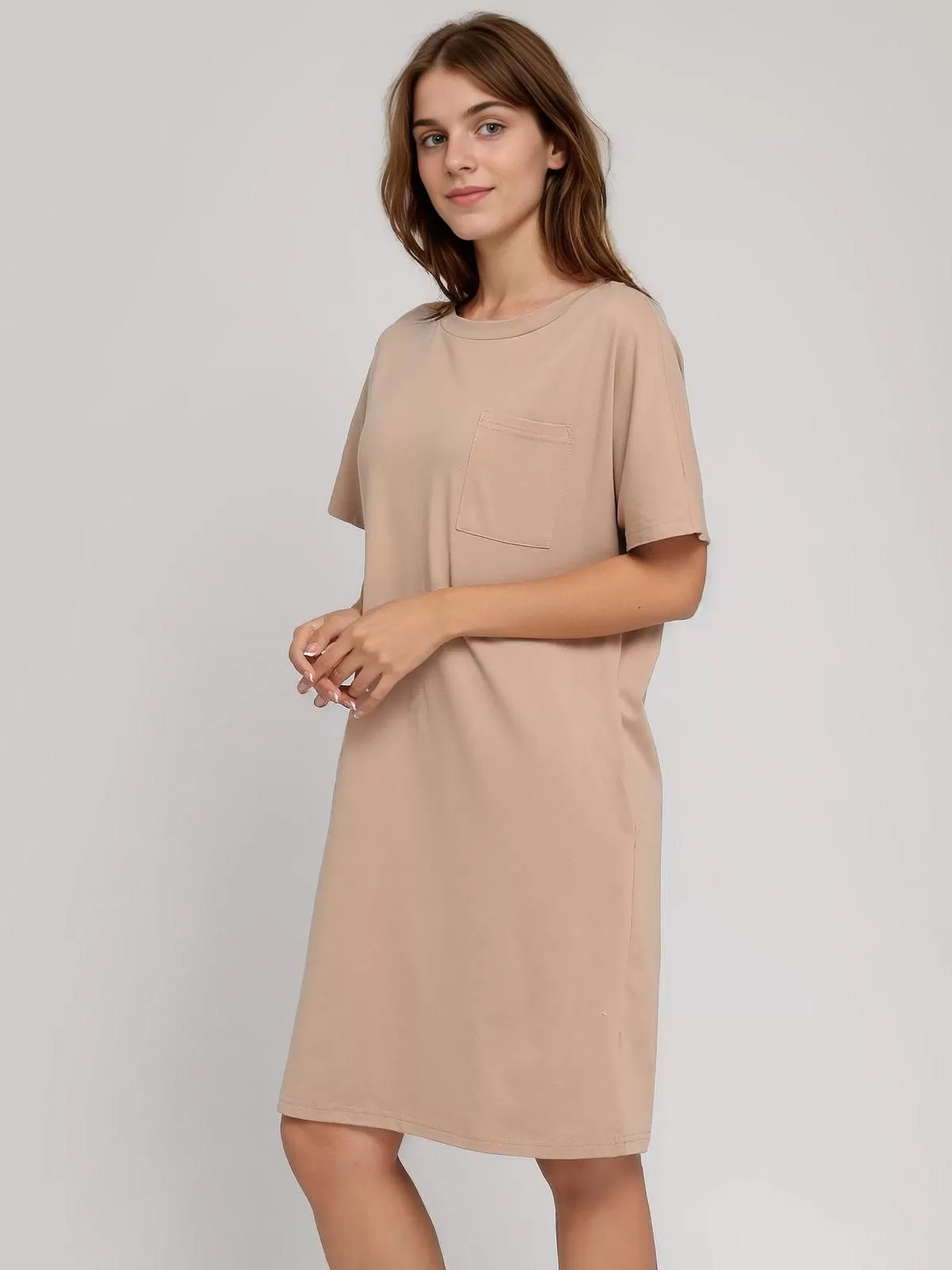 Solid Pocket Round Neck Shift Dress, 6 of 6