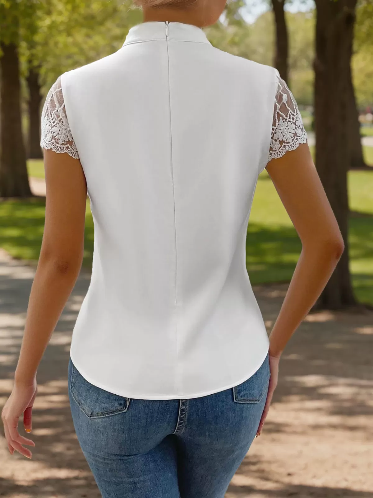 Solid Lace Notched Regular Blouse, 2 of 6