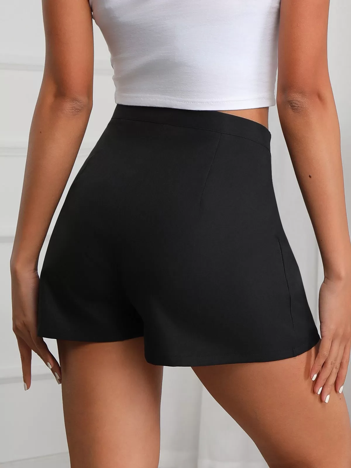 Solid Button High Rise Button Fly Shorts, 2 of 6