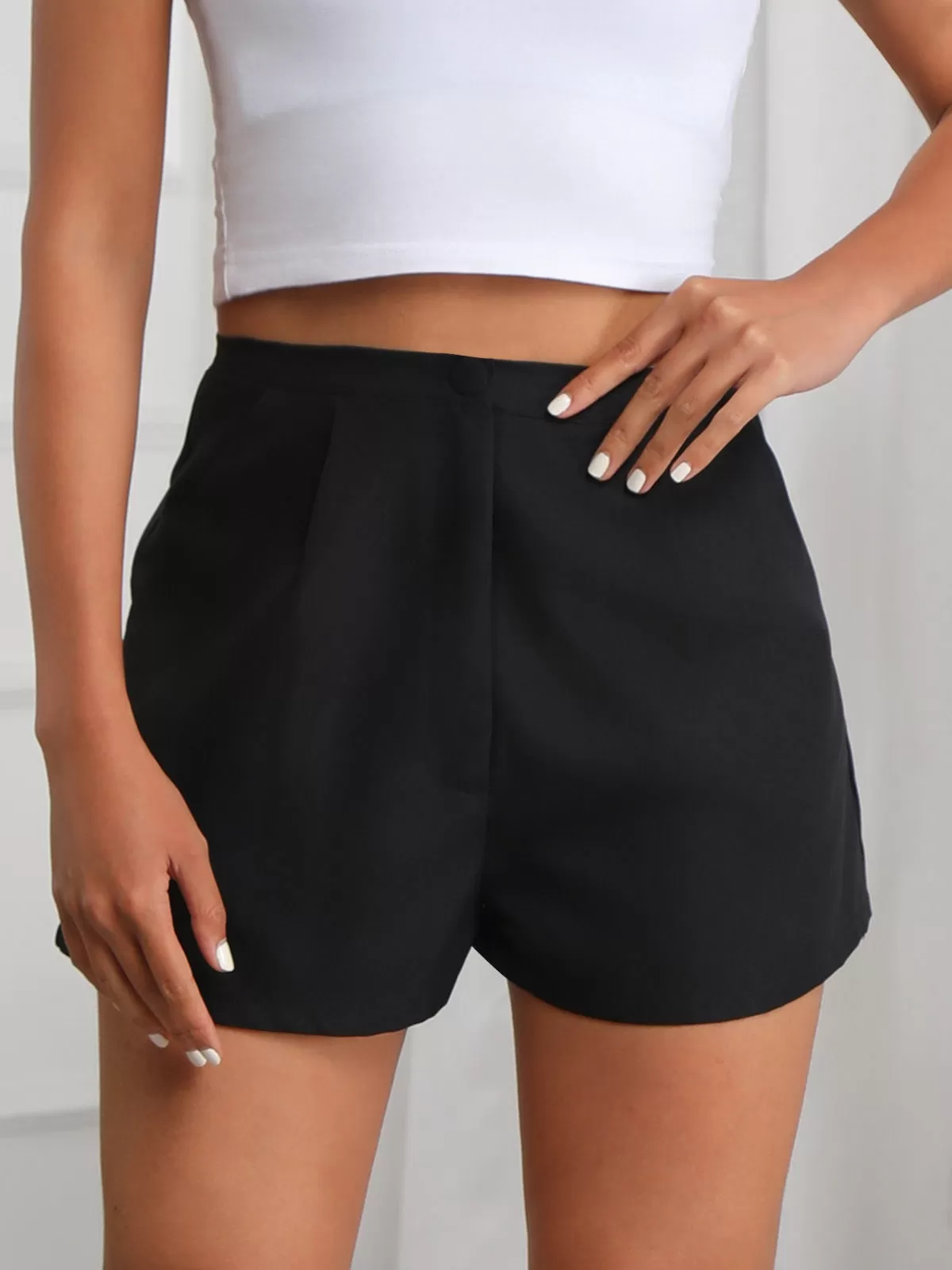 Solid Button High Rise Button Fly Shorts, 4 of 6