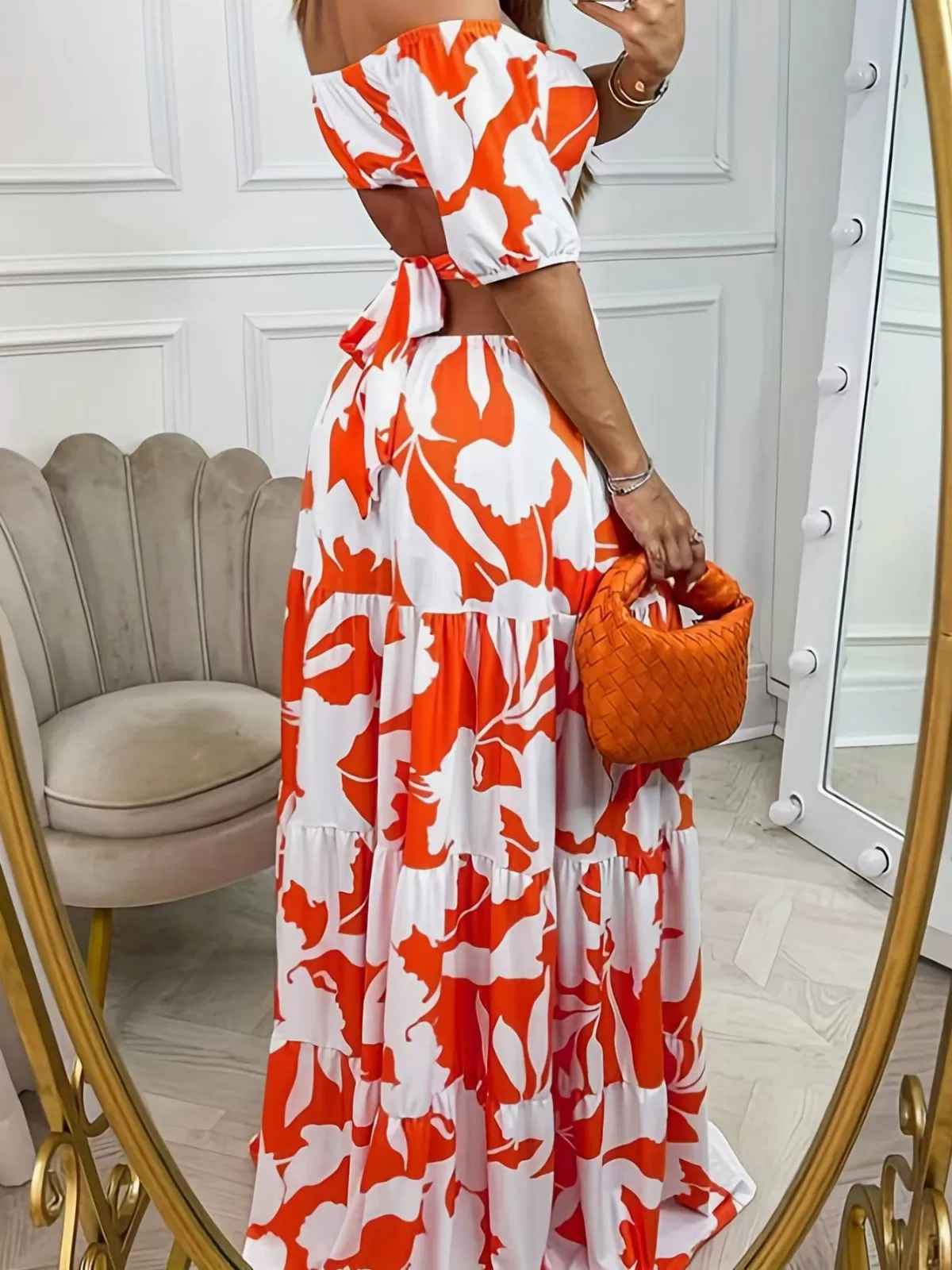 Floral Strapless Cold Shoulder Skater Long Dress, 2 of 3