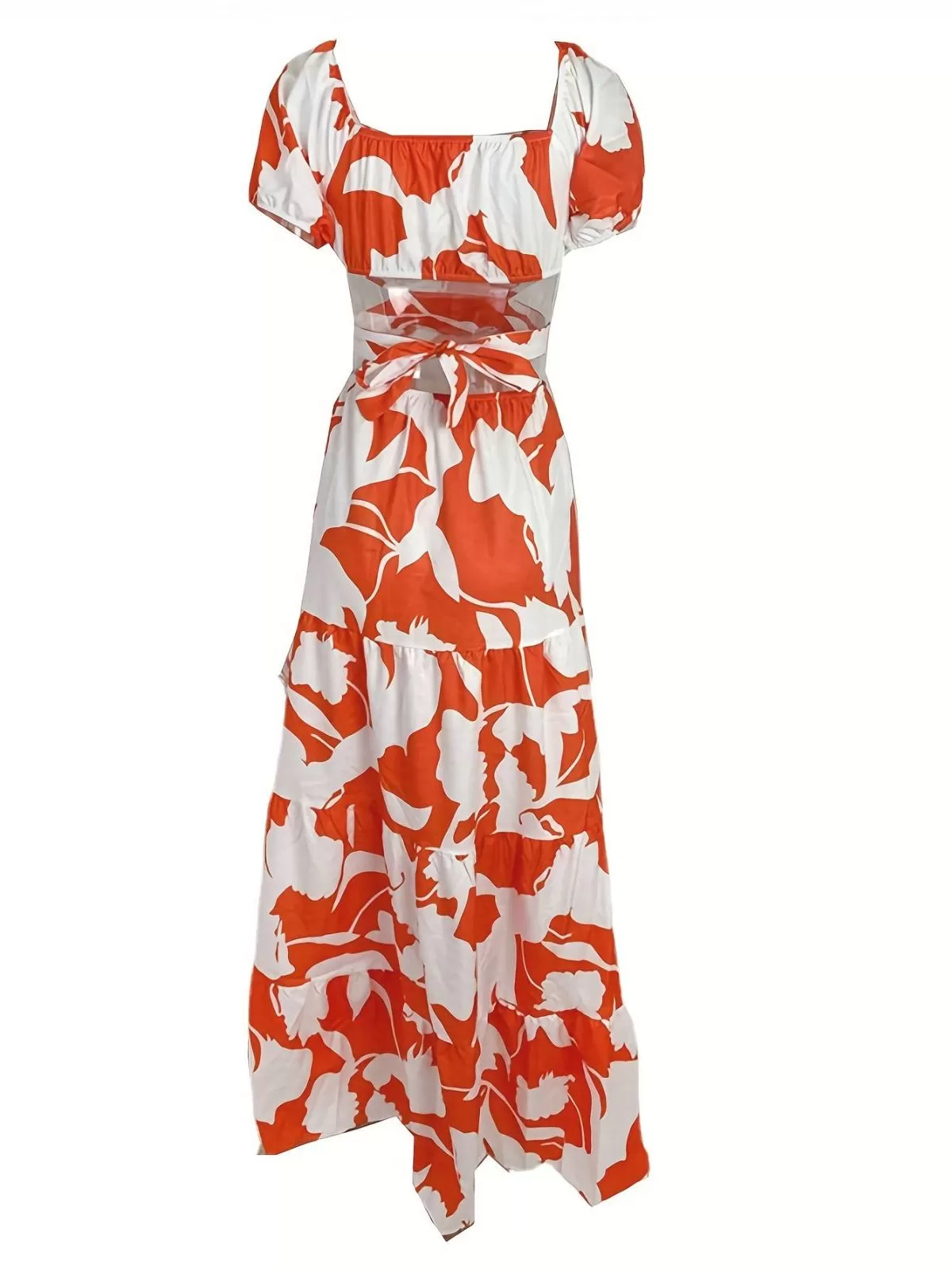 Floral Strapless Cold Shoulder Skater Long Dress, 3 of 3