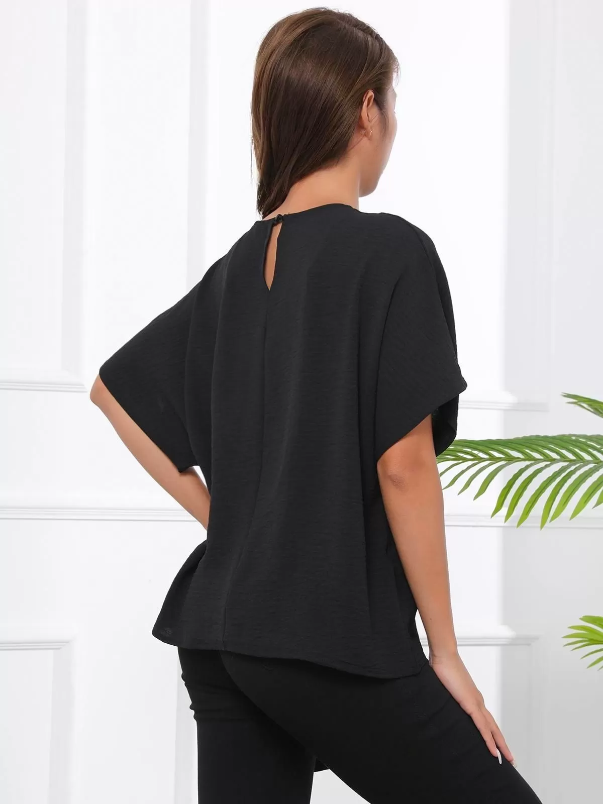 Solid Round Neck Regular Blouse, 2 of 5
