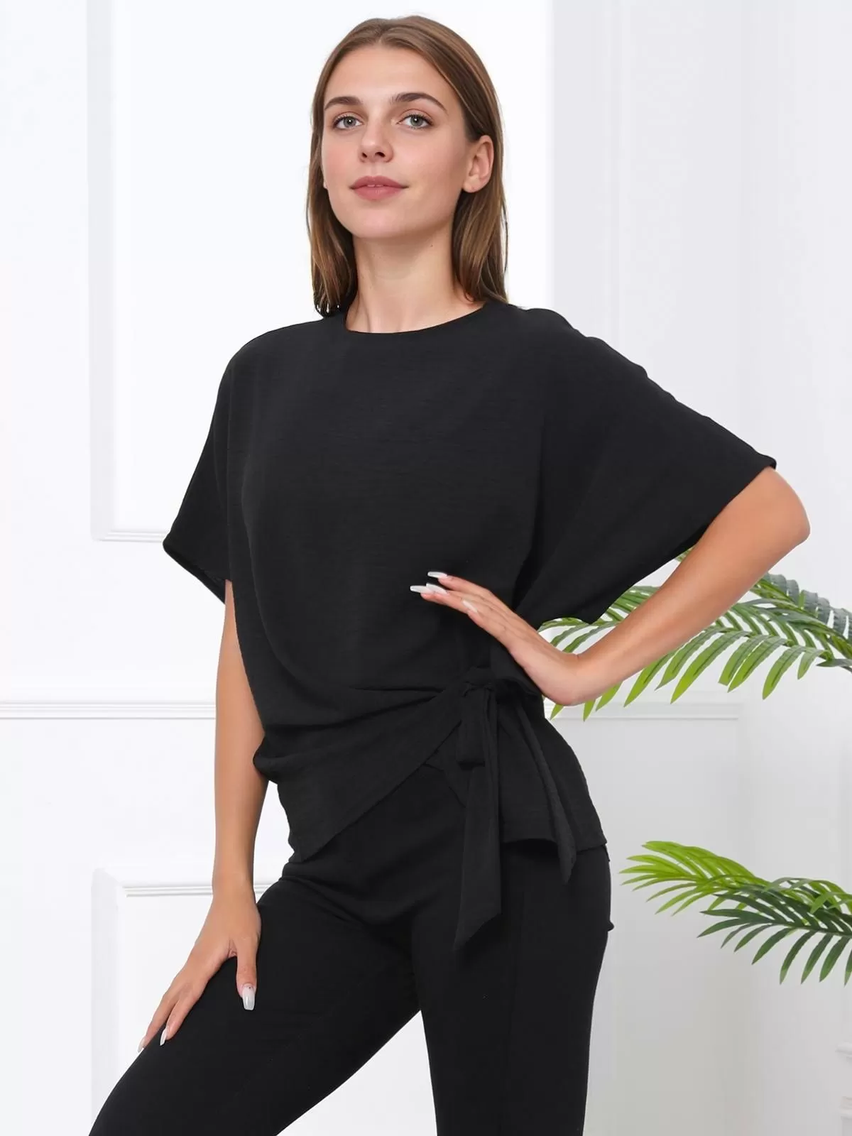 Solid Round Neck Regular Blouse, 3 of 5