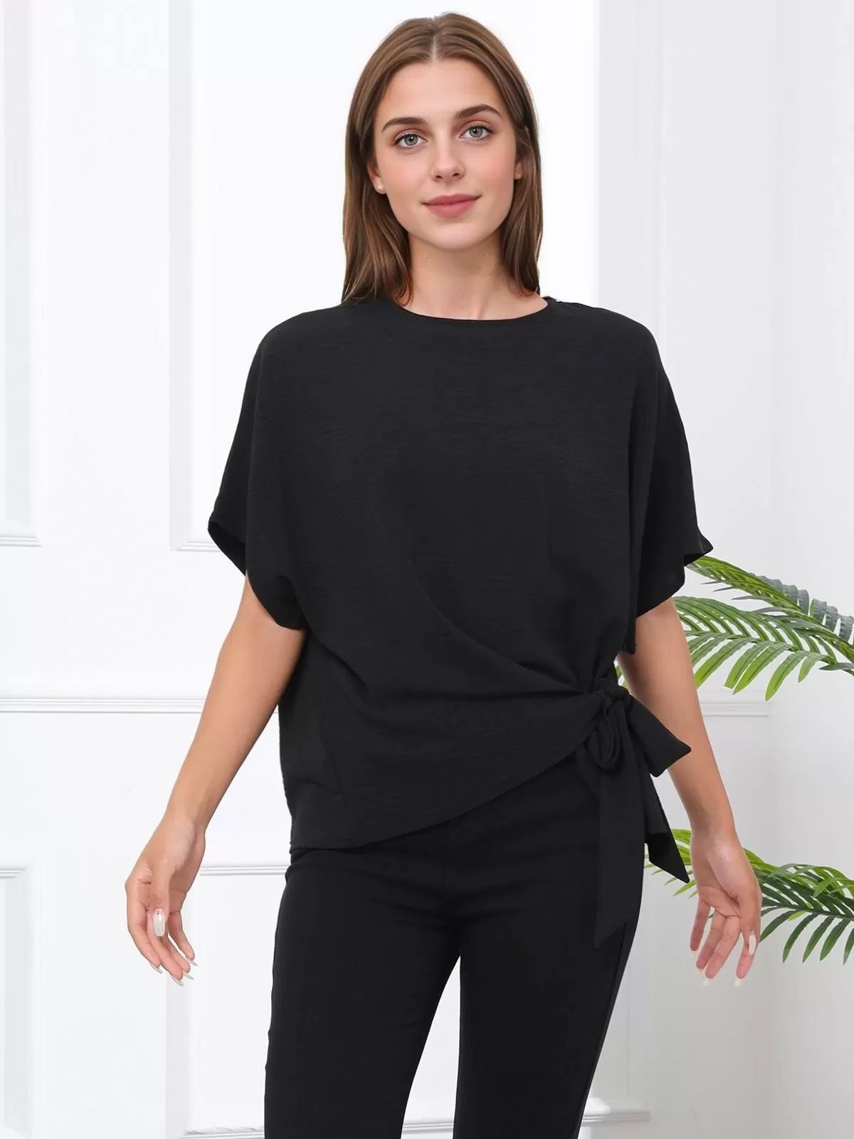 Solid Round Neck Regular Blouse, 4 of 5