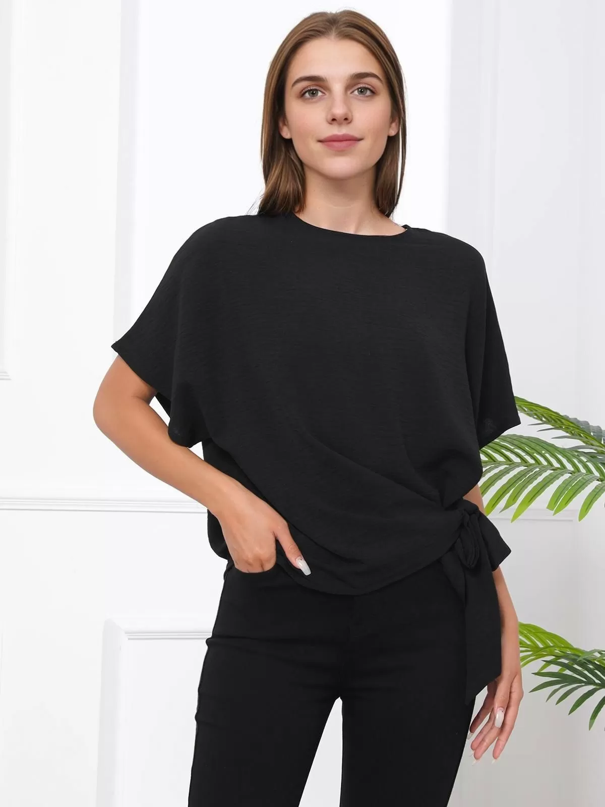 Solid Round Neck Regular Blouse, 5 of 5