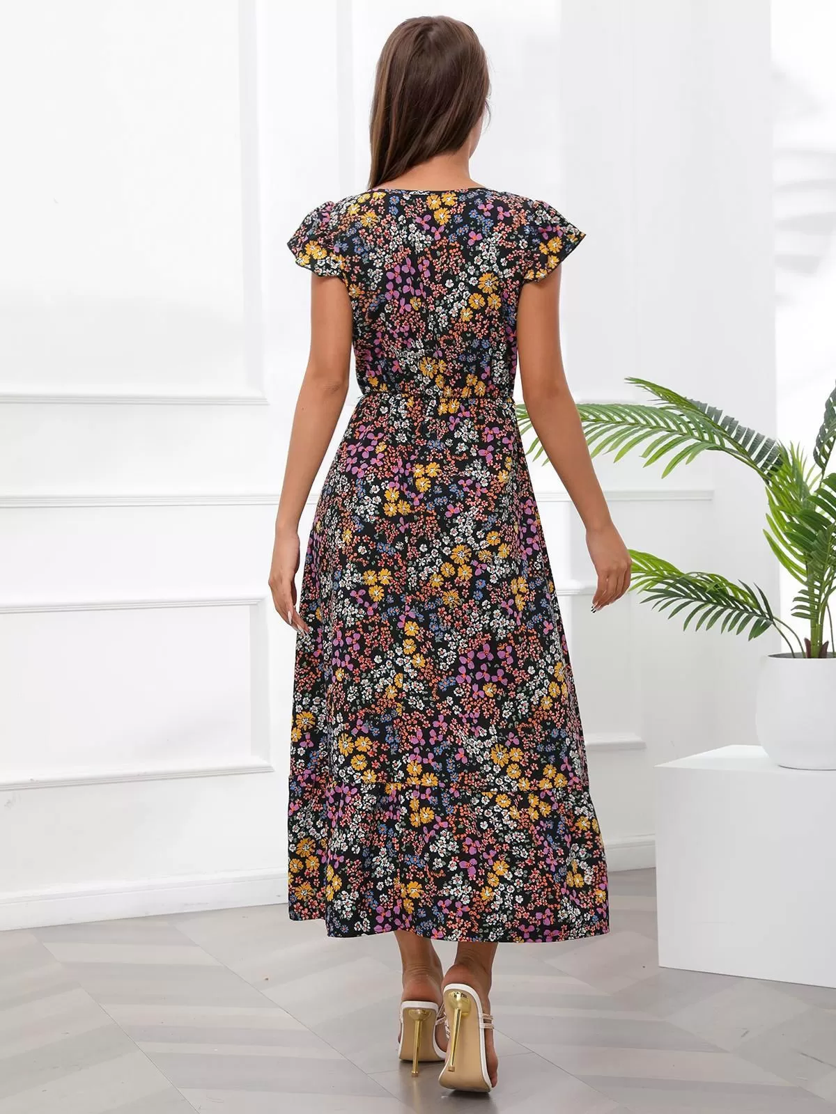 Ditsy Floral V-neck Cap Umbrella Dress, 2 of 5