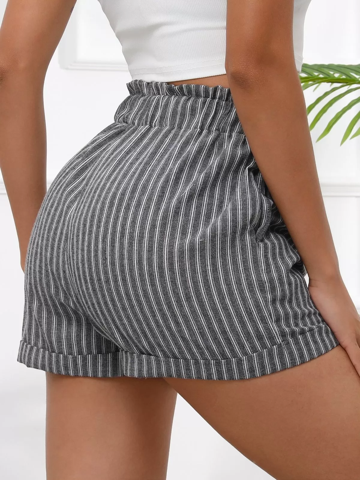 Striped Lace-up High Rise Shorts, 2 of 5