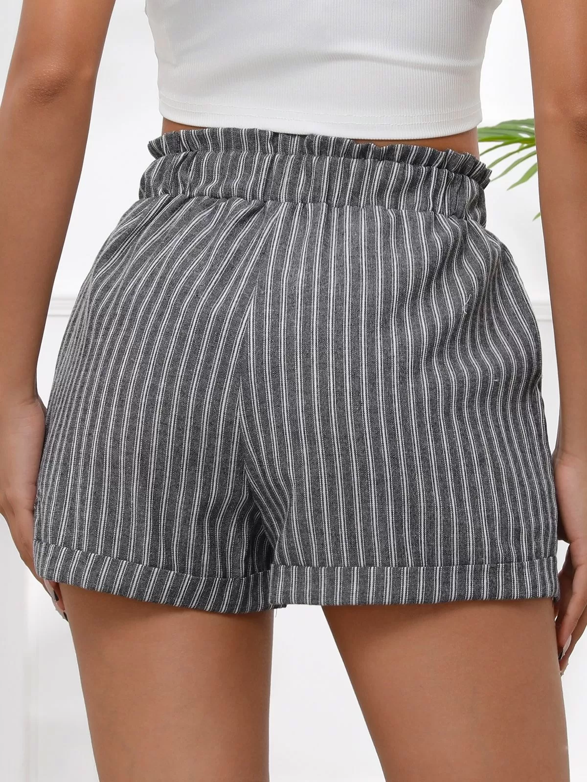 Striped Lace-up High Rise Shorts, 3 of 5