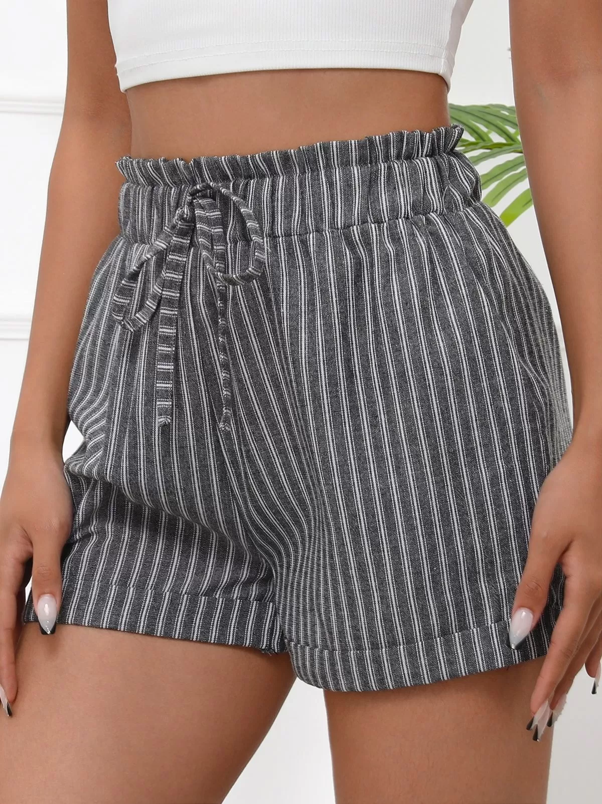 Striped Lace-up High Rise Shorts, 5 of 5