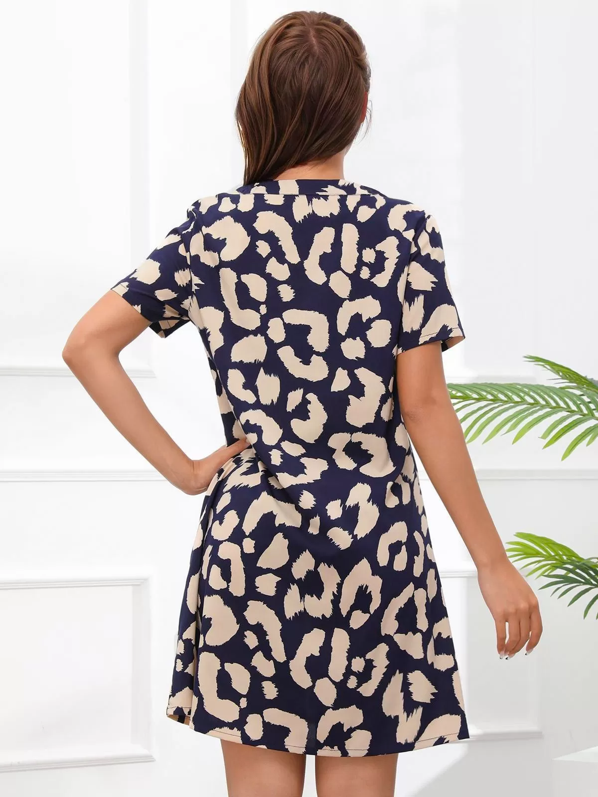 Bohemian Notched Regular Sleeve Shift Dress , 2 of 5