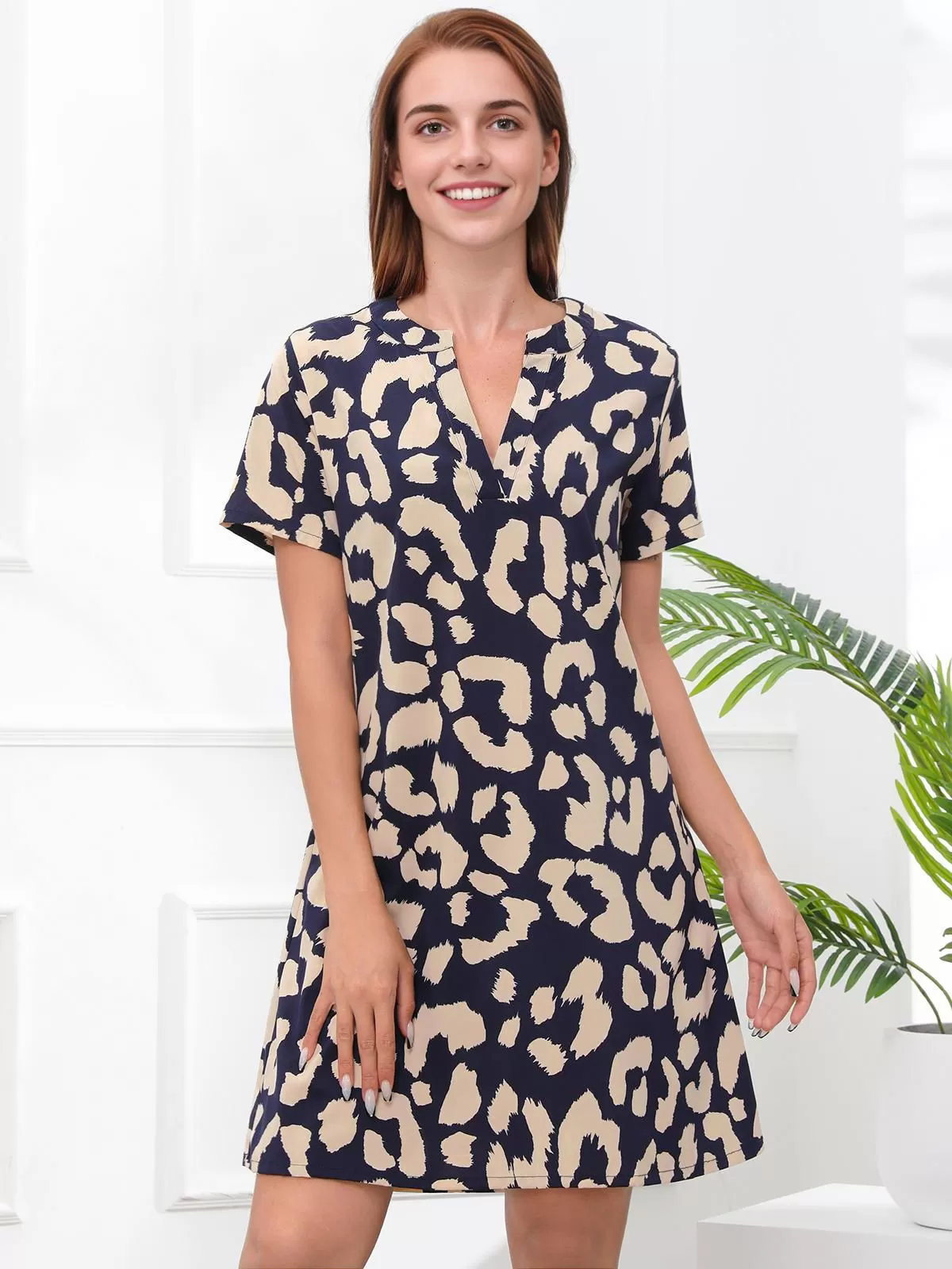 Bohemian Notched Regular Sleeve Shift Dress , 4 of 5
