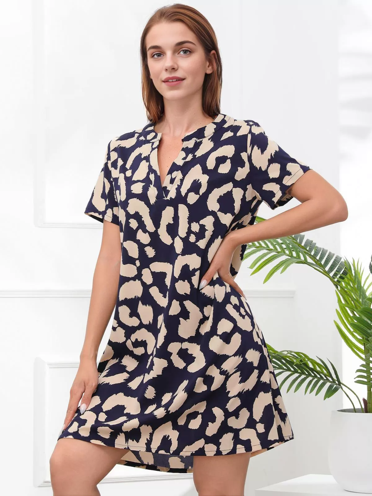 Bohemian Notched Regular Sleeve Shift Dress , 5 of 5