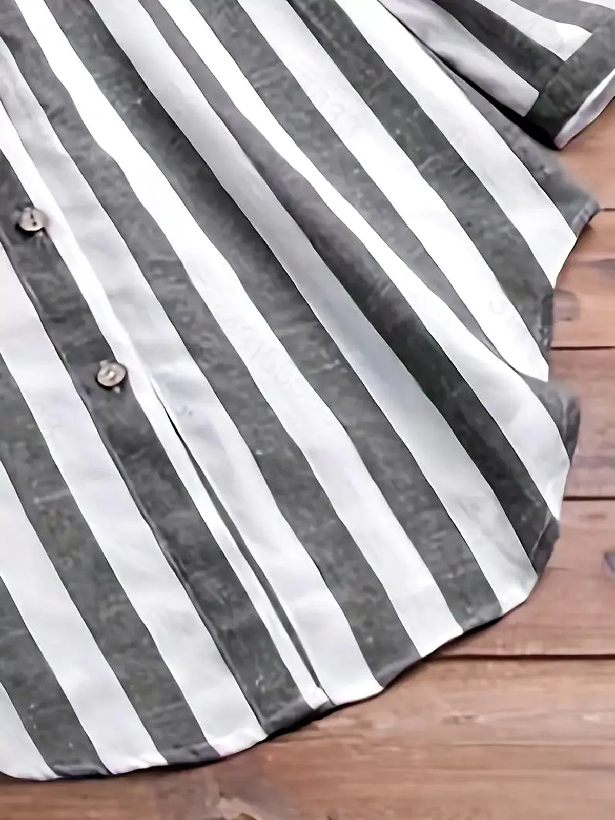 Plus Size Striped Button Round Neck Regular Sleeve 3/4 Sleeve Blouse, 2 of 3