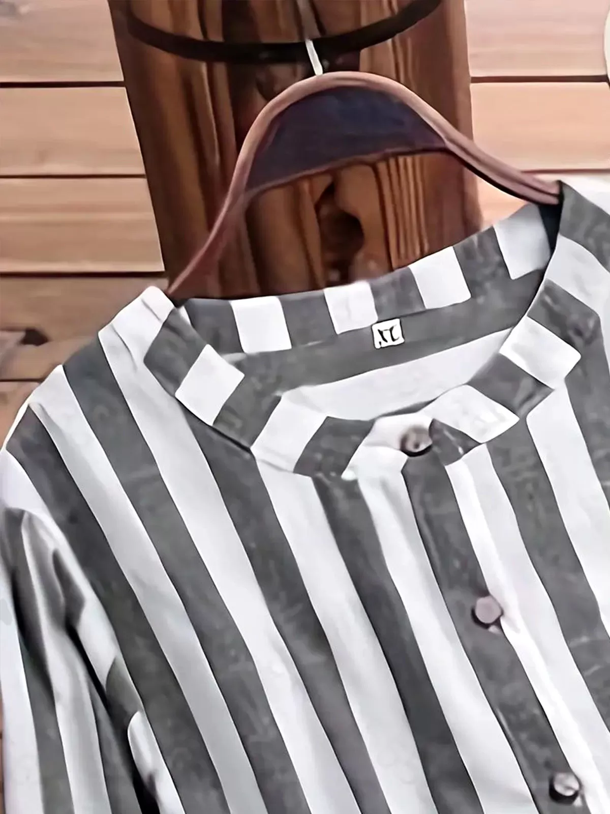 Plus Size Striped Button Round Neck Regular Sleeve 3/4 Sleeve Blouse, 3 of 3