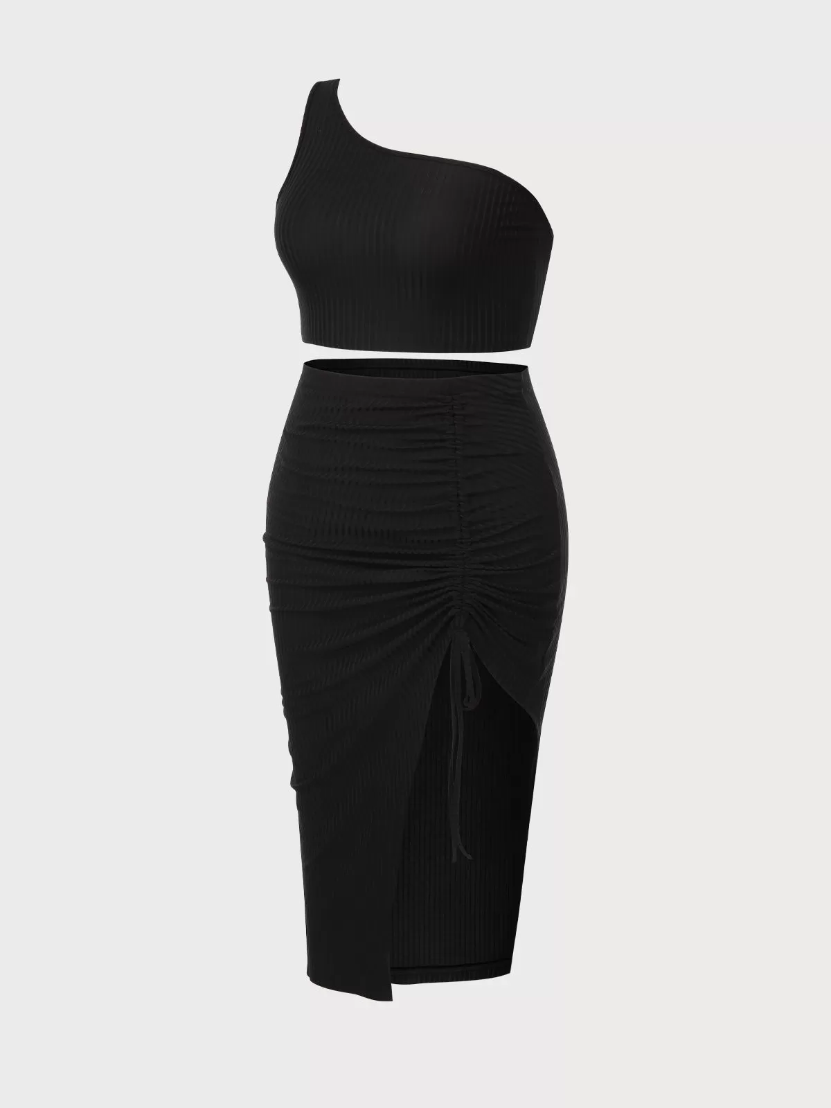 Plus Size Solid Knot One Shoulder Slit Dress, 2 of 6