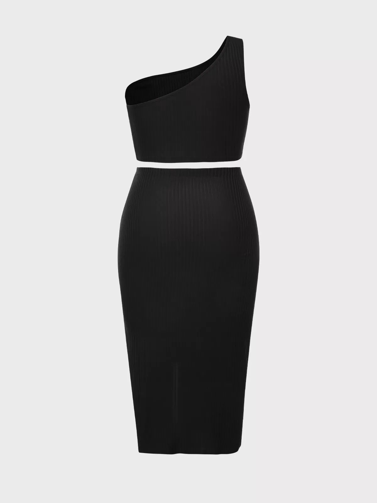 Plus Size Solid Knot One Shoulder Slit Dress, 3 of 6