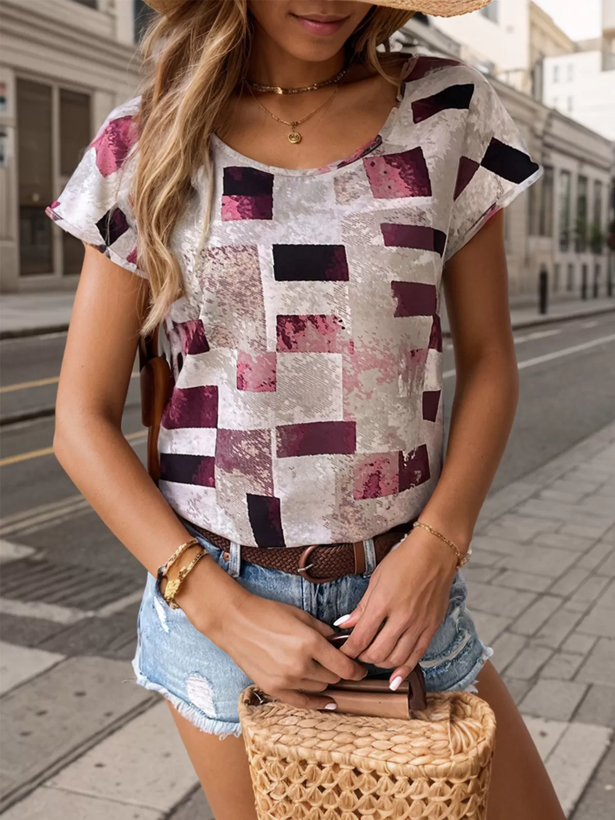 Geometric Round Neck Blouse, 4 of 5