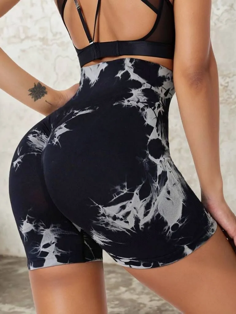 Tie Dye Medium Rise Yoga Sports Leggings Shorts, 1 of 3