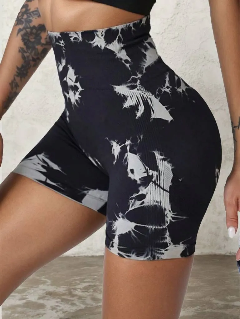 Tie Dye Medium Rise Yoga Sports Leggings Shorts, 2 of 3