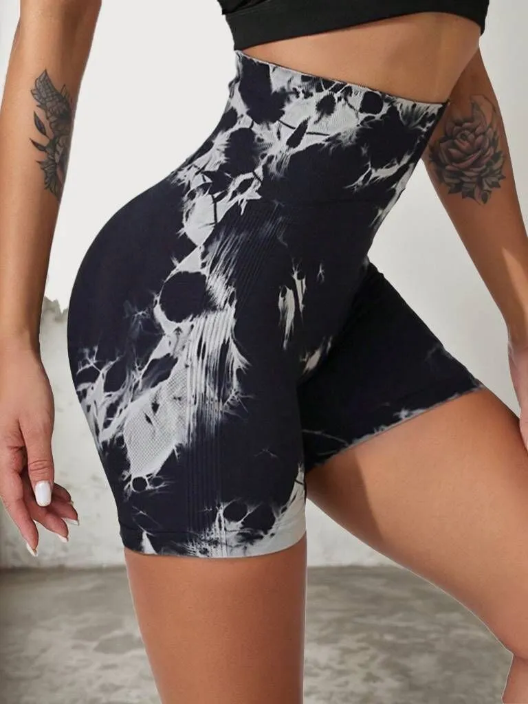 Tie Dye Medium Rise Yoga Sports Leggings Shorts, 3 of 3