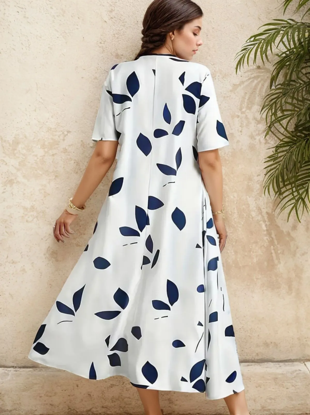 Plus Size Plants Notched Trumpet Dress, 2 of 3