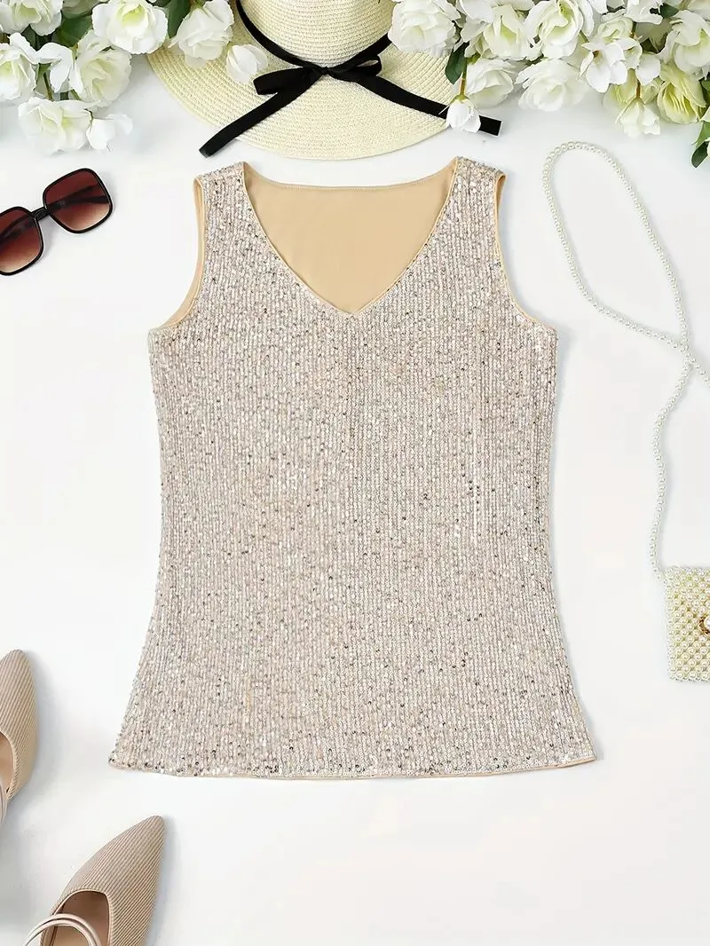 Solid Sequins V-neck Sequined Tank, 2 of 4