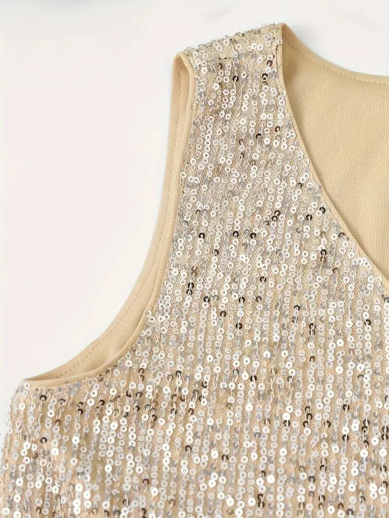 Solid Sequins V-neck Sequined Tank, 3 of 4